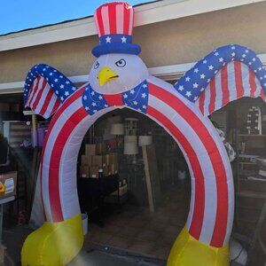 9 Foot Tall Patriotic 4th of July Inflatable Flying Bald Eagle with Hat and Amer